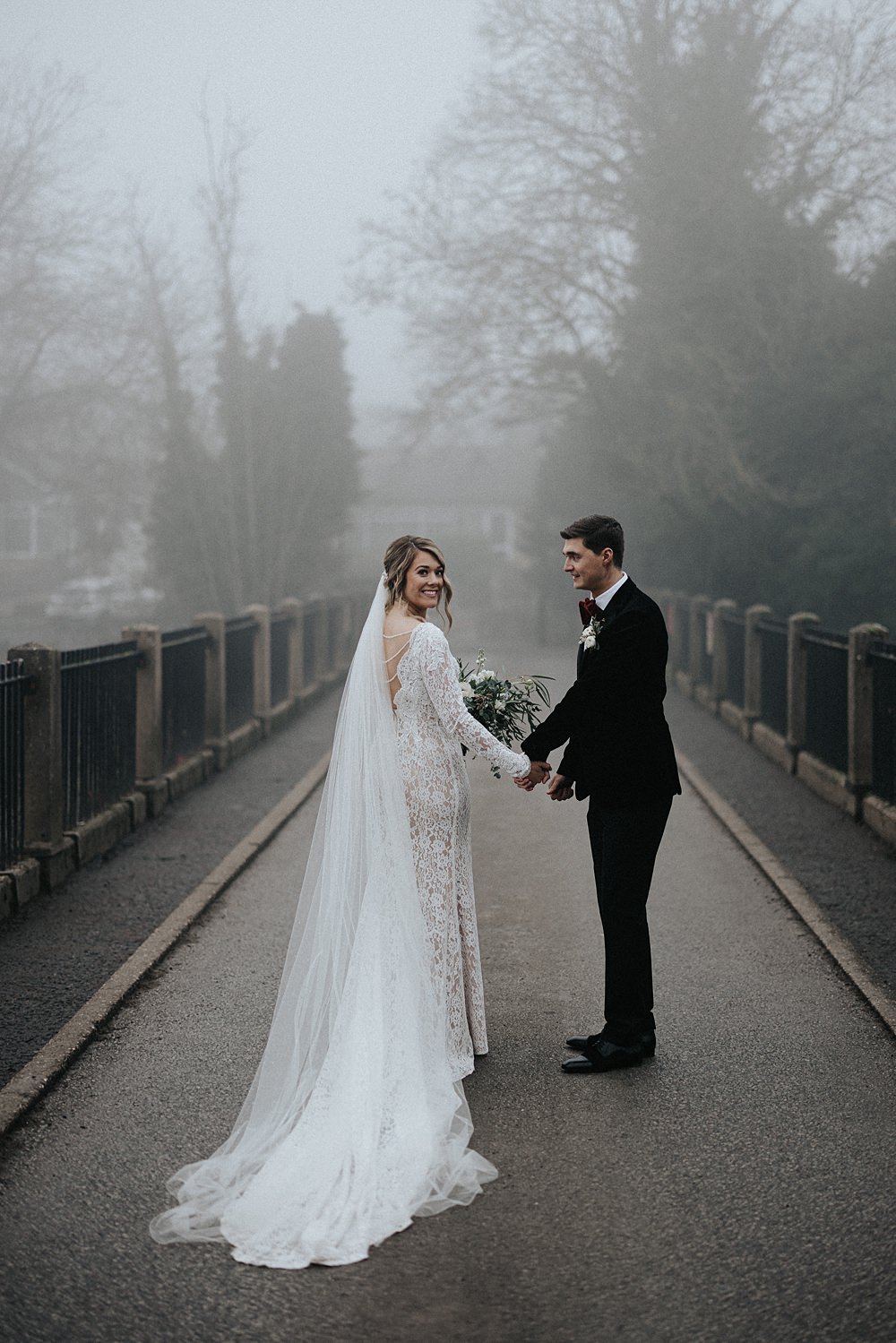 Dress Gown Bride Bridal Lace V Back Long Sleeve Winter Wedding West Mill Matt Horan Photography
