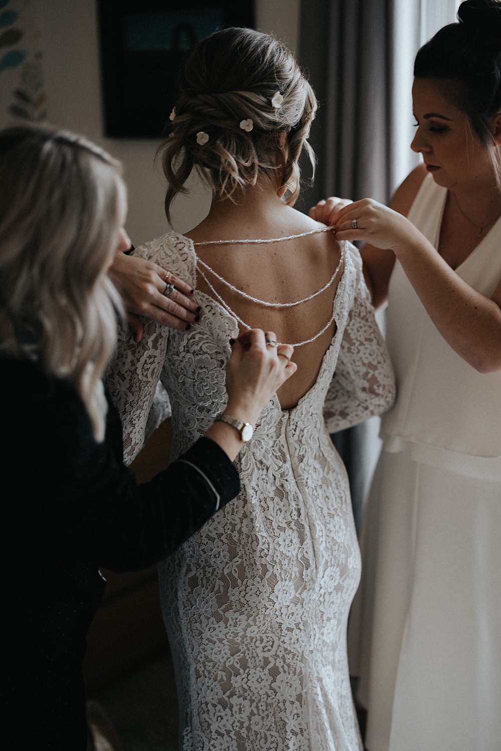Dress Gown Bride Bridal Lace V Back Long Sleeve Winter Wedding West Mill Matt Horan Photography