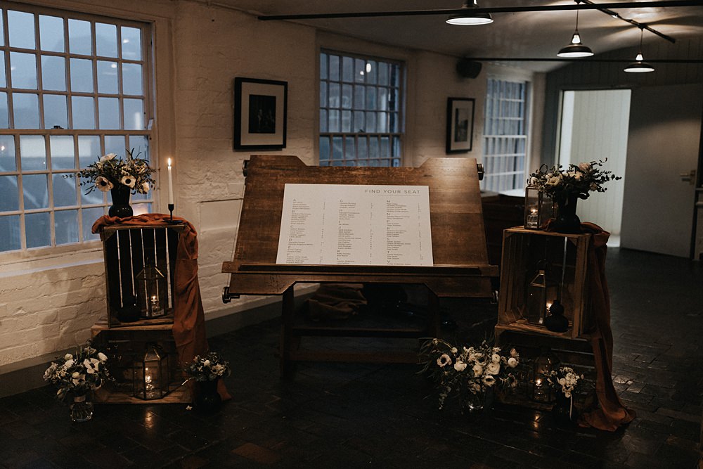 Wooden Box Candles Flowers Decor Winter Wedding West Mill Matt Horan Photography