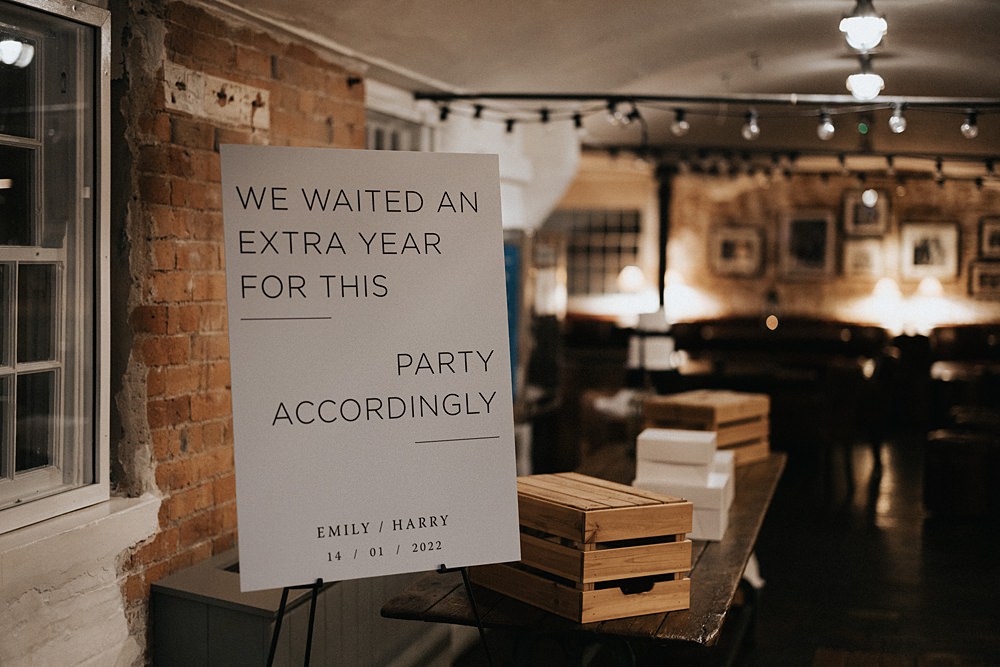 Love Quote Sign Simple Winter Wedding West Mill Matt Horan Photography
