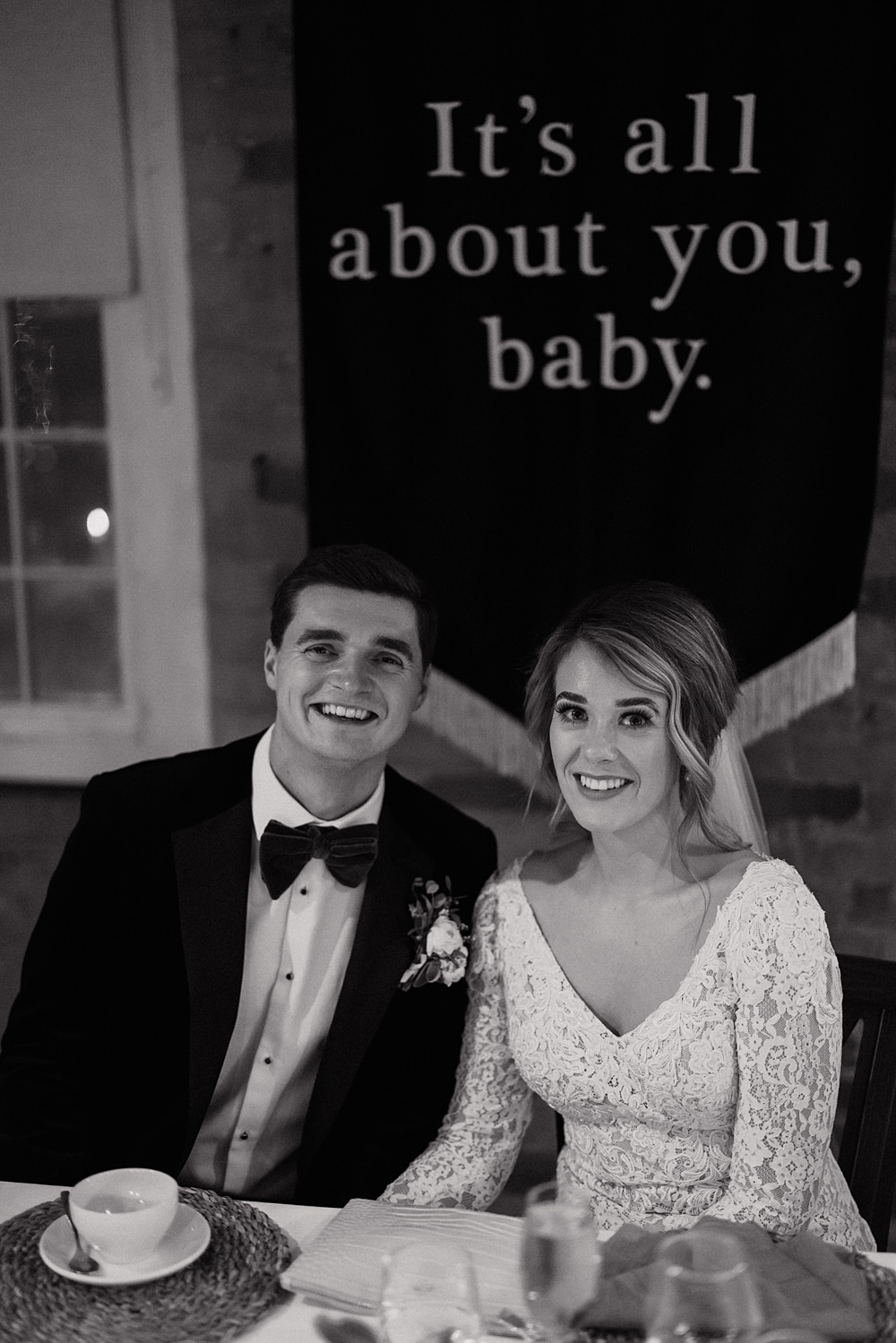Top Table Banner Sign Backdrop Winter Wedding West Mill Matt Horan Photography
