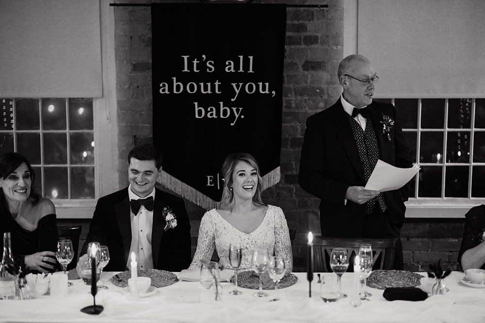 Top Table Banner Sign Backdrop Winter Wedding West Mill Matt Horan Photography