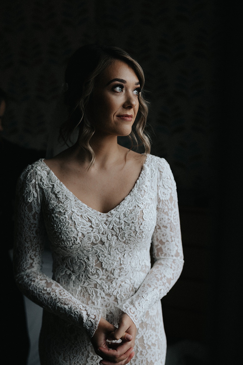 Dress Gown Bride Bridal Lace V Back Long Sleeve Winter Wedding West Mill Matt Horan Photography