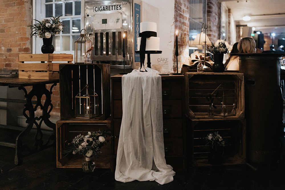 Wooden Box Candles Flowers Decor Winter Wedding West Mill Matt Horan Photography