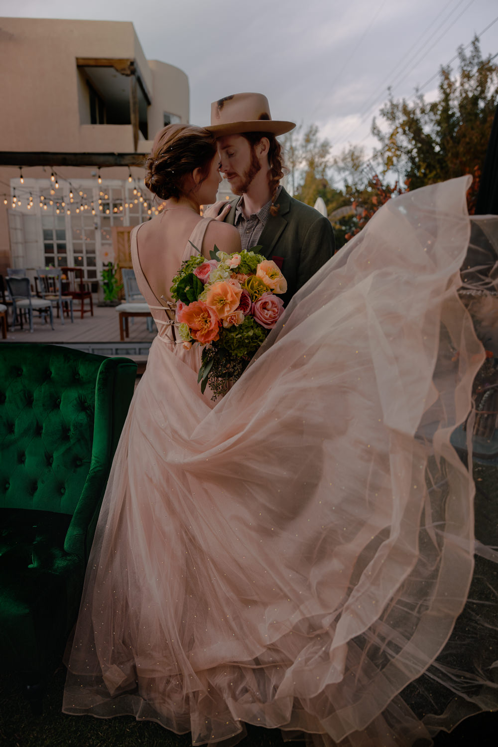 Blush Gown Bride Bridal Tulle Skirt Diamante Wizard Oz Emerald City Wedding Claire Gutierrez Photography
