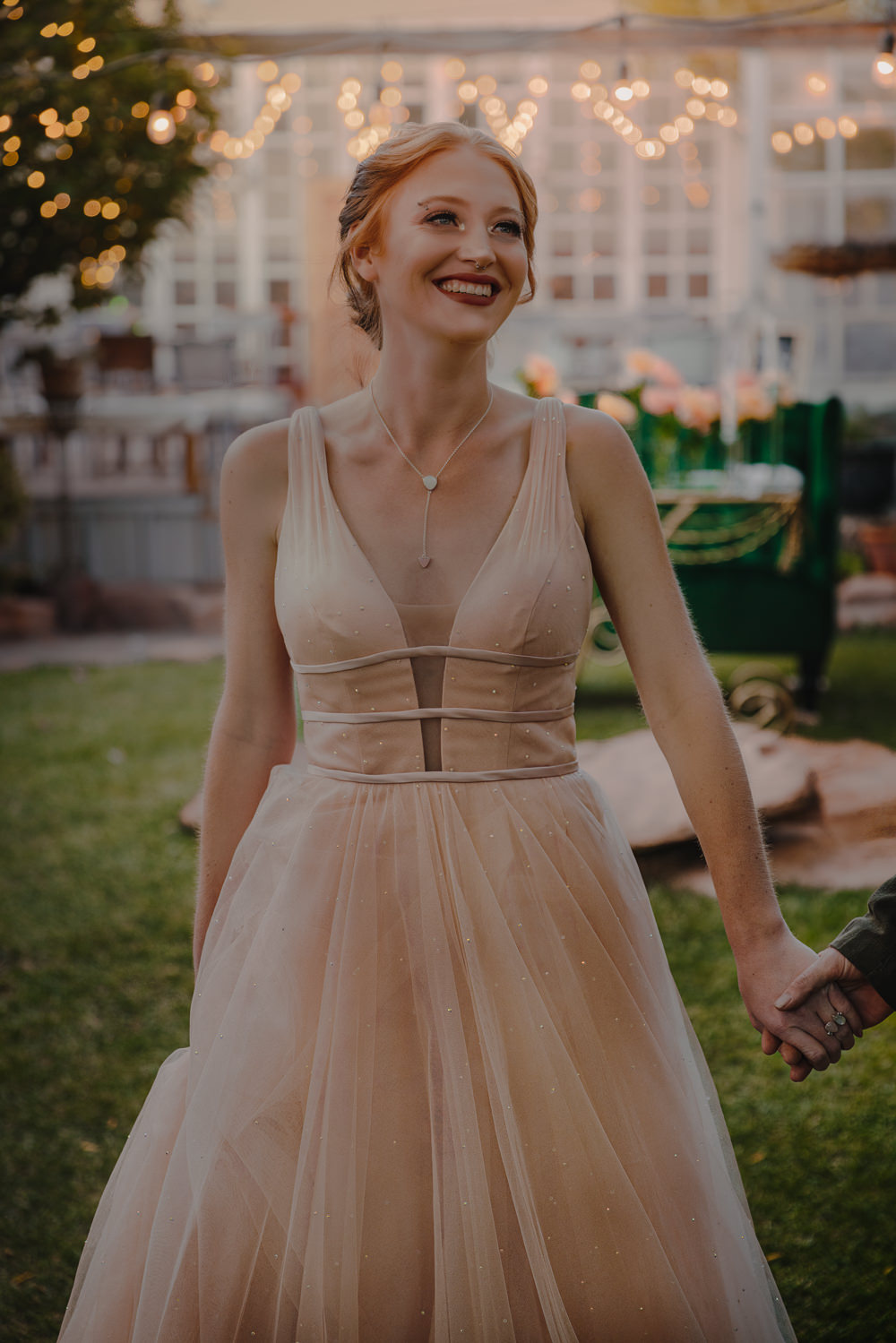 Blush Gown Bride Bridal Tulle Skirt Diamante Wizard Oz Emerald City Wedding Claire Gutierrez Photography