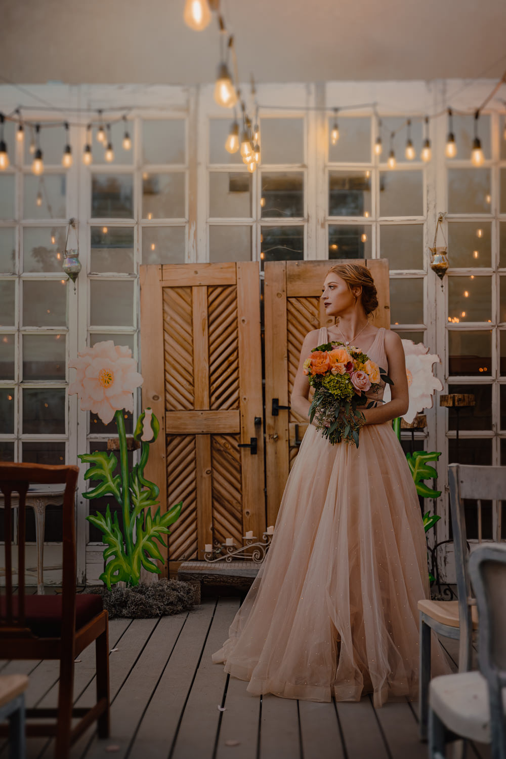 Blush Gown Bride Bridal Tulle Skirt Diamante Wizard Oz Emerald City Wedding Claire Gutierrez Photography