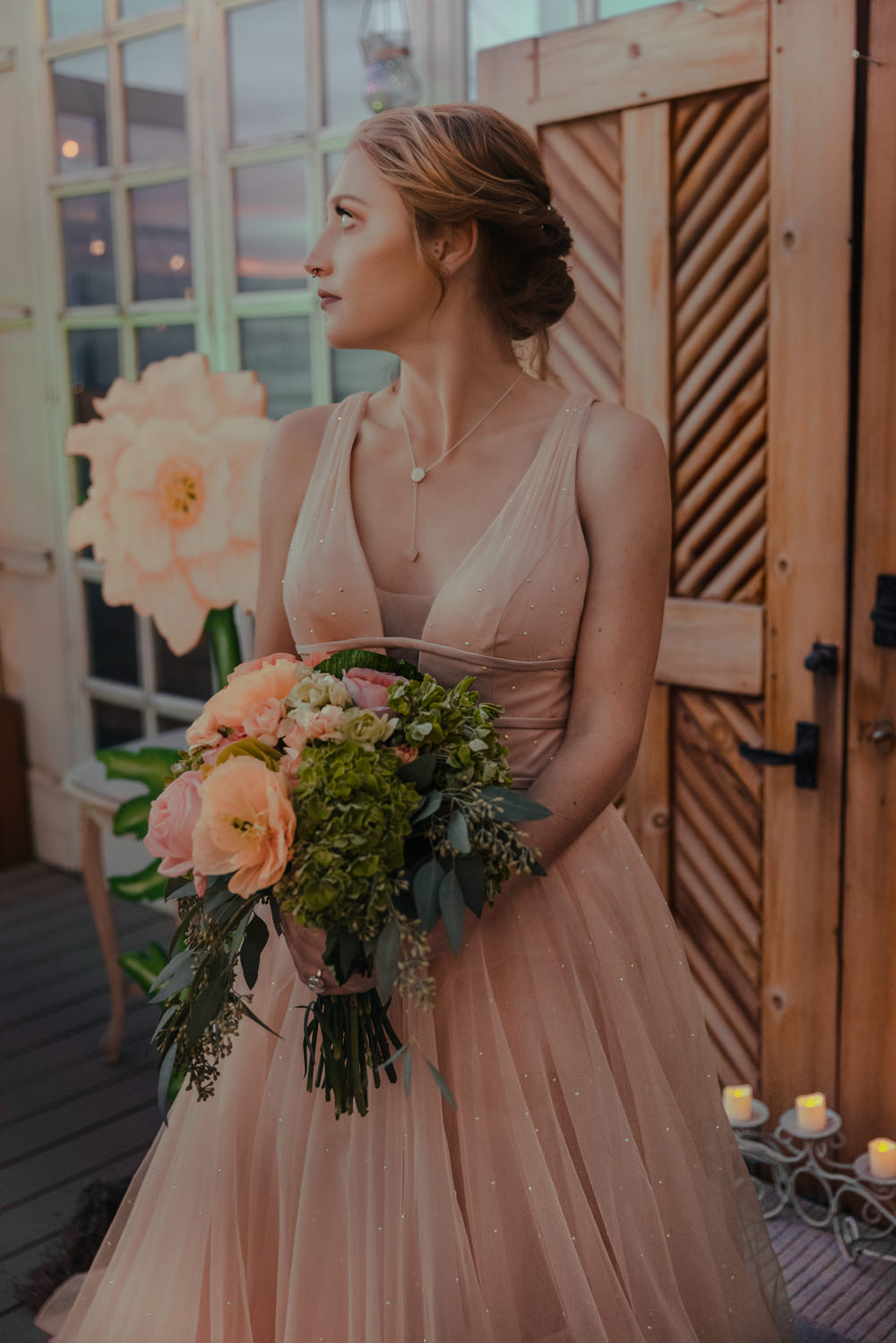 Blush Gown Bride Bridal Tulle Skirt Diamante Wizard Oz Emerald City Wedding Claire Gutierrez Photography