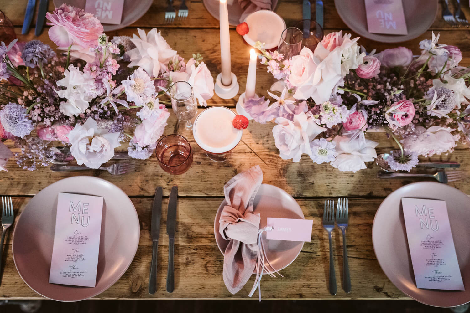 Table Decor Flowers Pink Candles 90s Wedding Ideas Hannah Brooke Photography