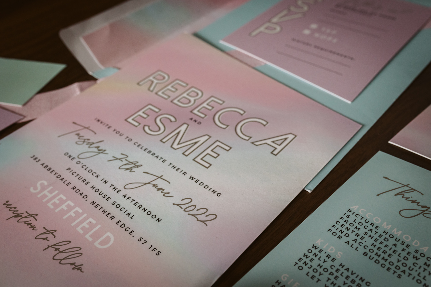 Pink Ombre Stationery Invites Invitation 90s Wedding Ideas Hannah Brooke Photography