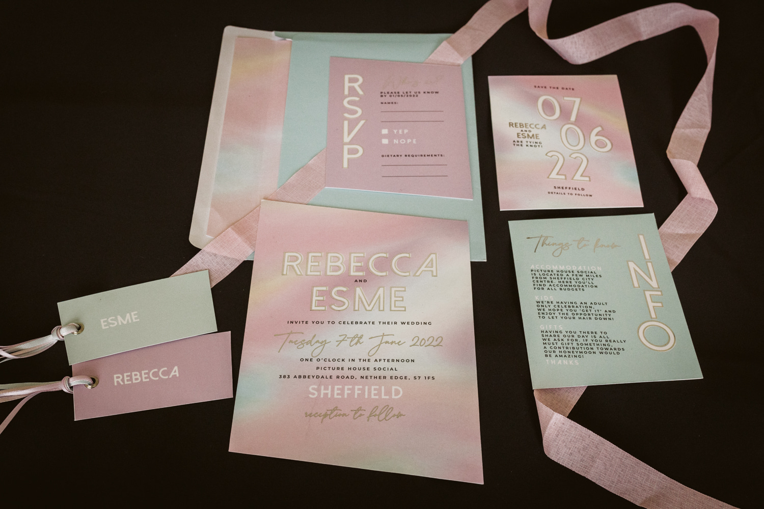 Pink Ombre Stationery Invites Invitation 90s Wedding Ideas Hannah Brooke Photography