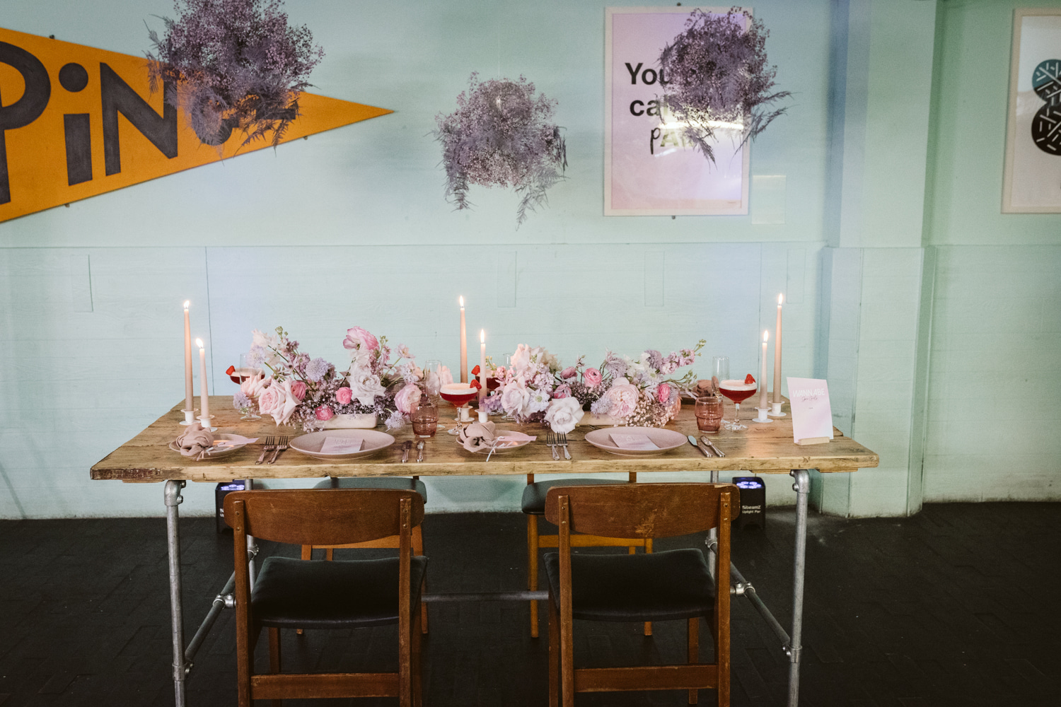 Table Decor Flowers Pink Candles Flower Cloud 90s Wedding Ideas Hannah Brooke Photography