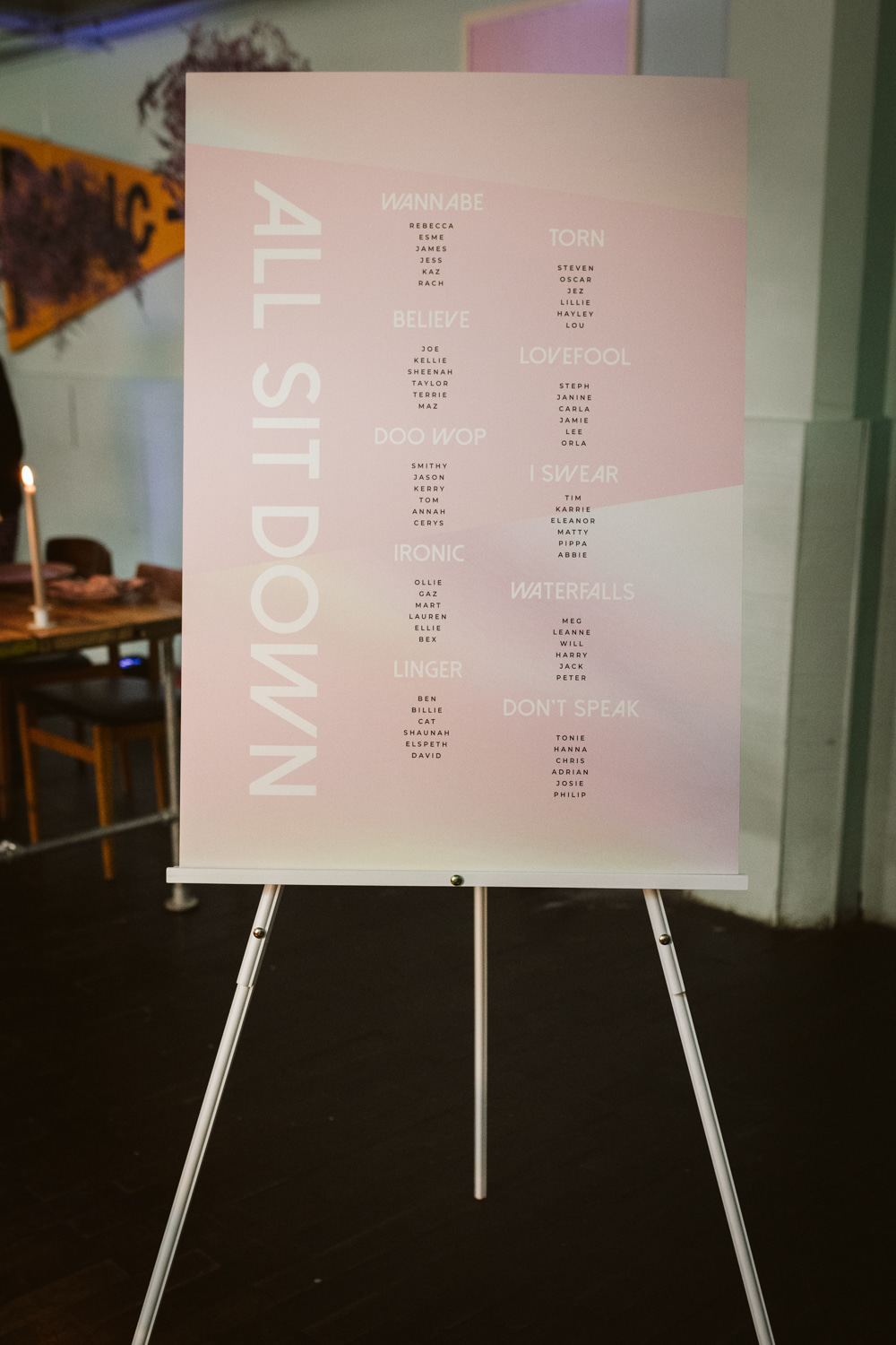 Pink Ombre Table Plan 90s Wedding Ideas Hannah Brooke Photography