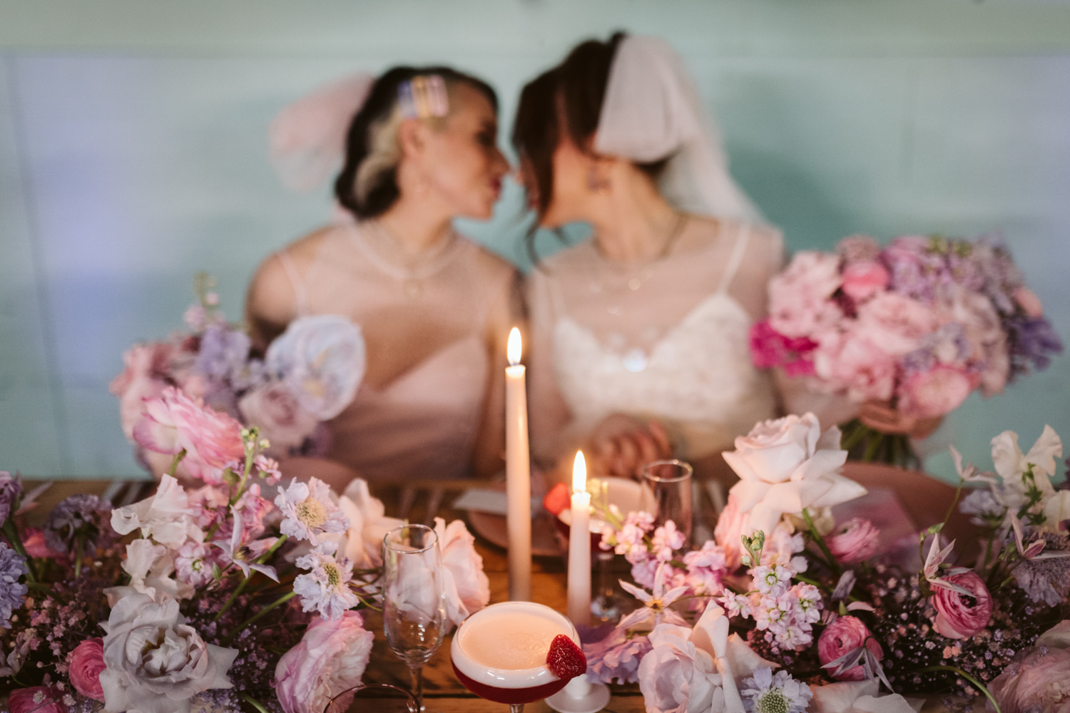 Table Decor Flowers Pink Candles 90s Wedding Ideas Hannah Brooke Photography