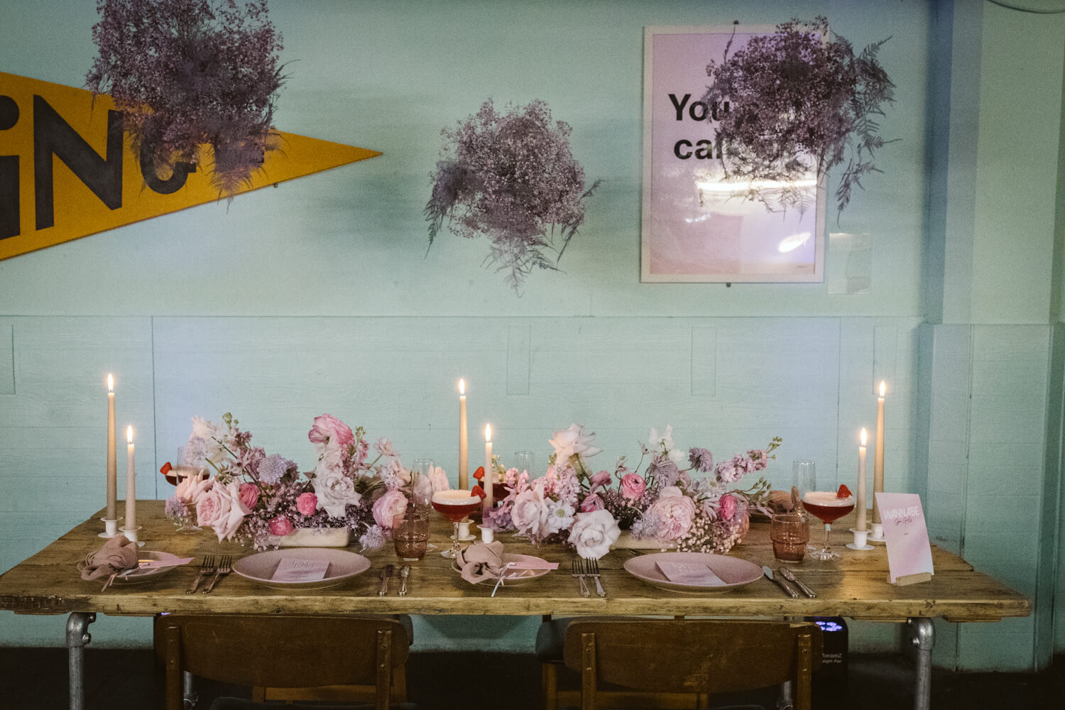 Table Decor Flowers Pink Candles Flower Cloud 90s Wedding Ideas Hannah Brooke Photography
