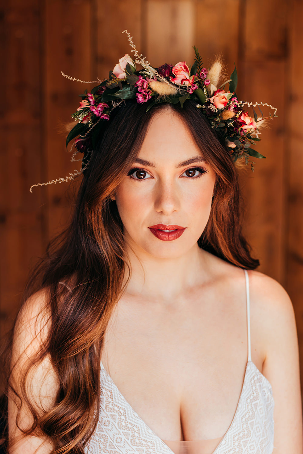 Aircraft Hangar Wedding Sherri OMalley Photography Bride Bridal Make Up Flower Crown