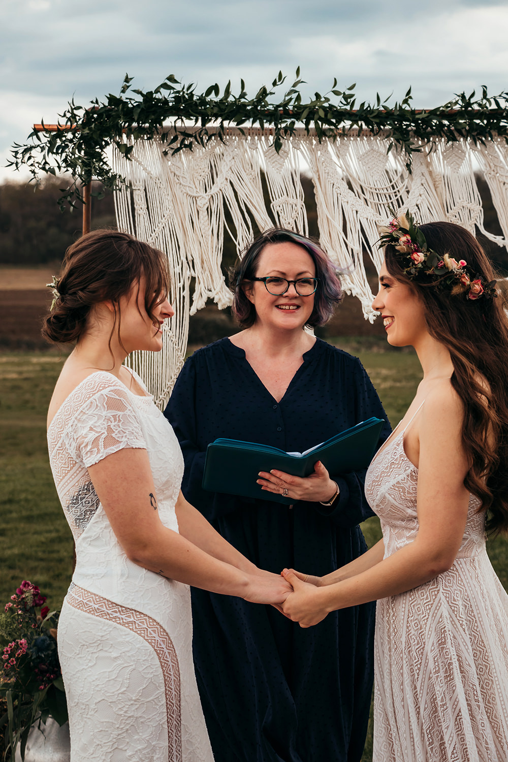 Macrame Backdrop Ceremony Aircraft Hangar Wedding Sherri OMalley Photography