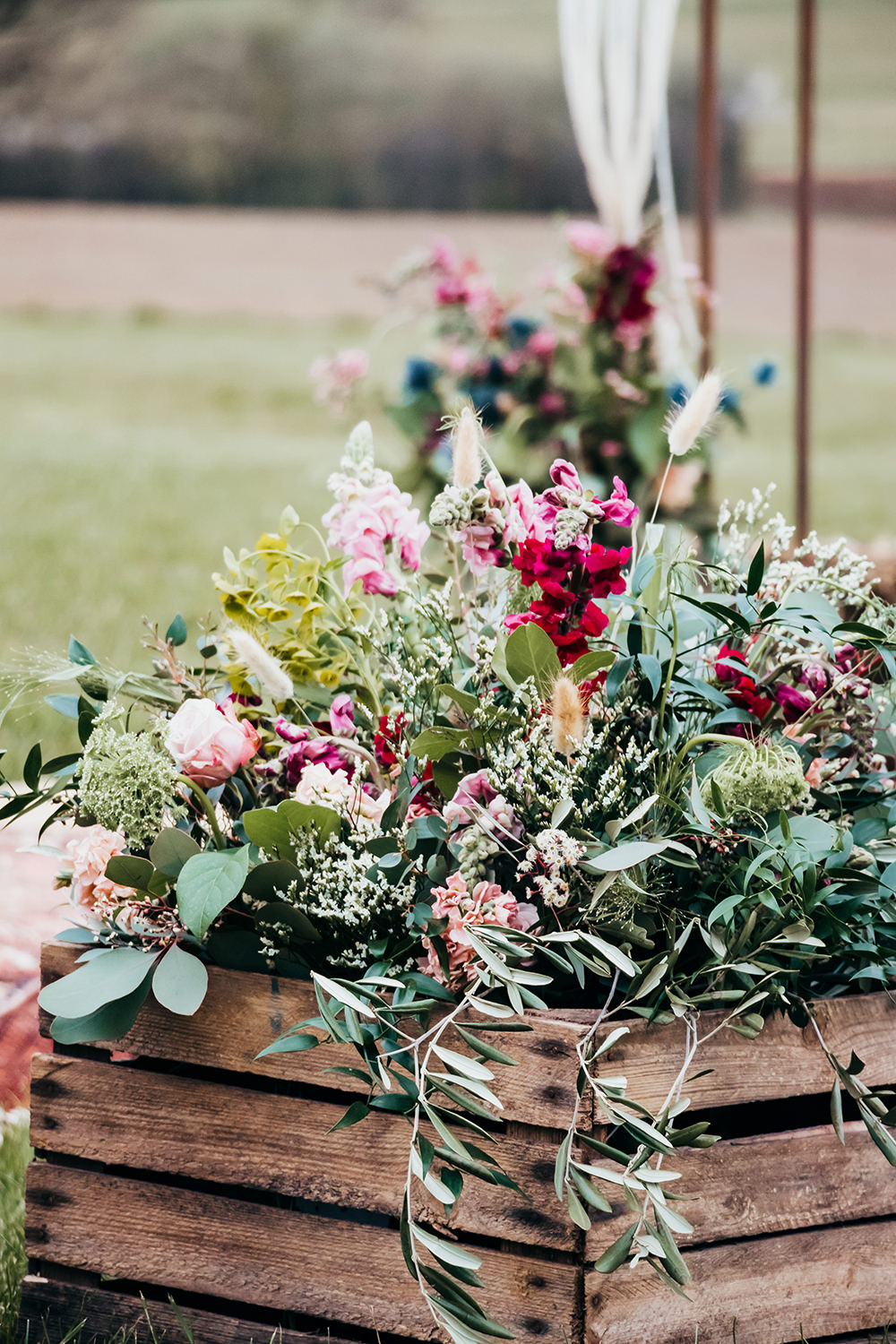 Box Wooden Crate Flowers Aircraft Hangar Wedding Sherri OMalley Photography