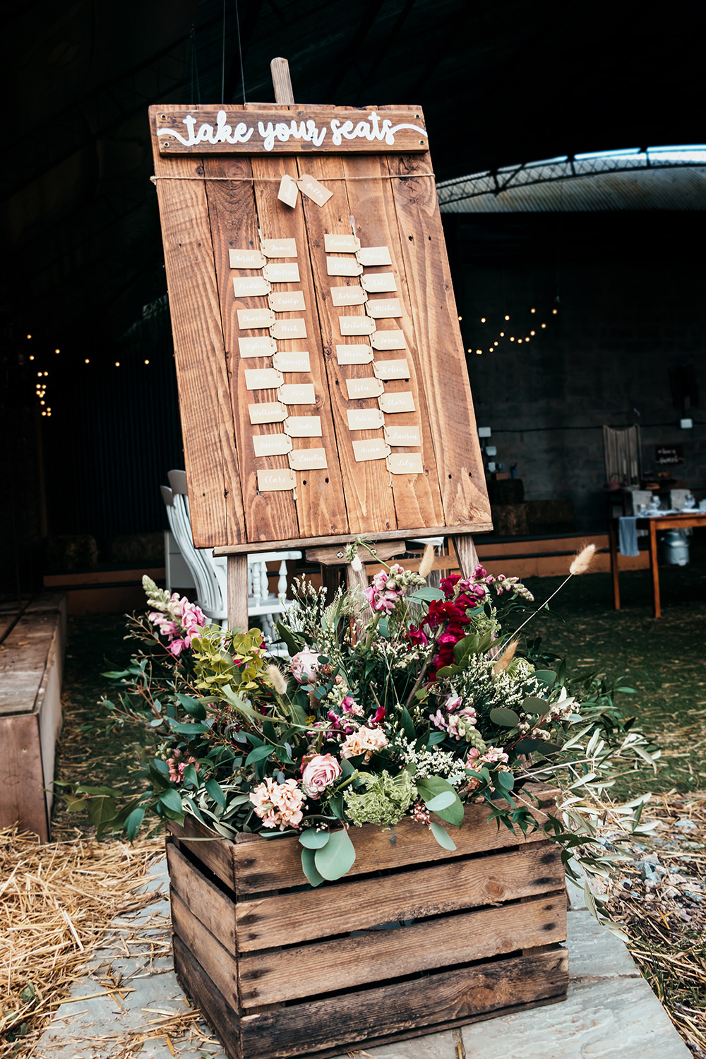 Wooden Luggage Tag Table Plan Seating Chart Aircraft Hangar Wedding Sherri OMalley Photography