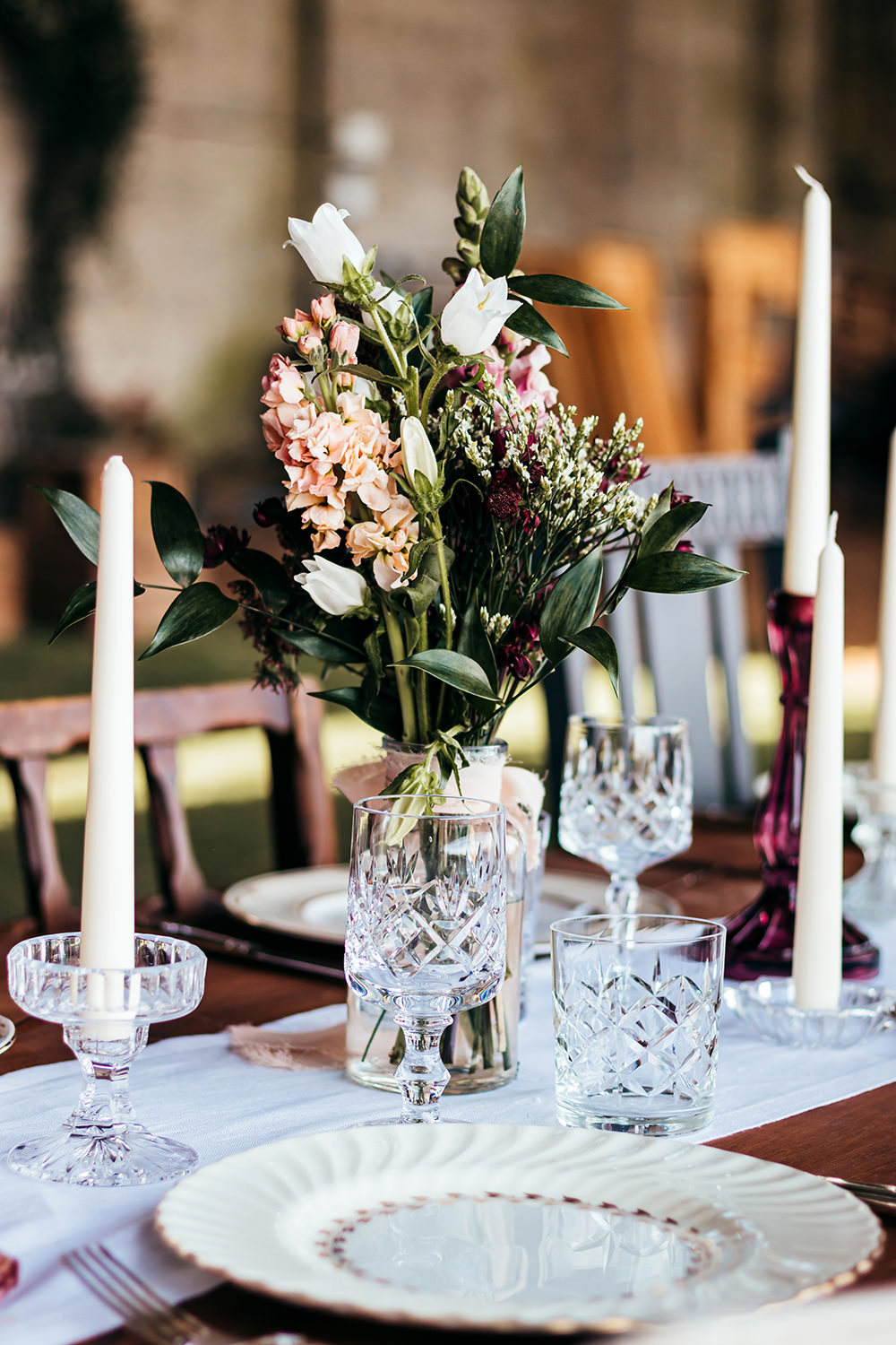 Centrepiece Flowers Vase Jar Ribbon Aircraft Hangar Wedding Sherri OMalley Photography