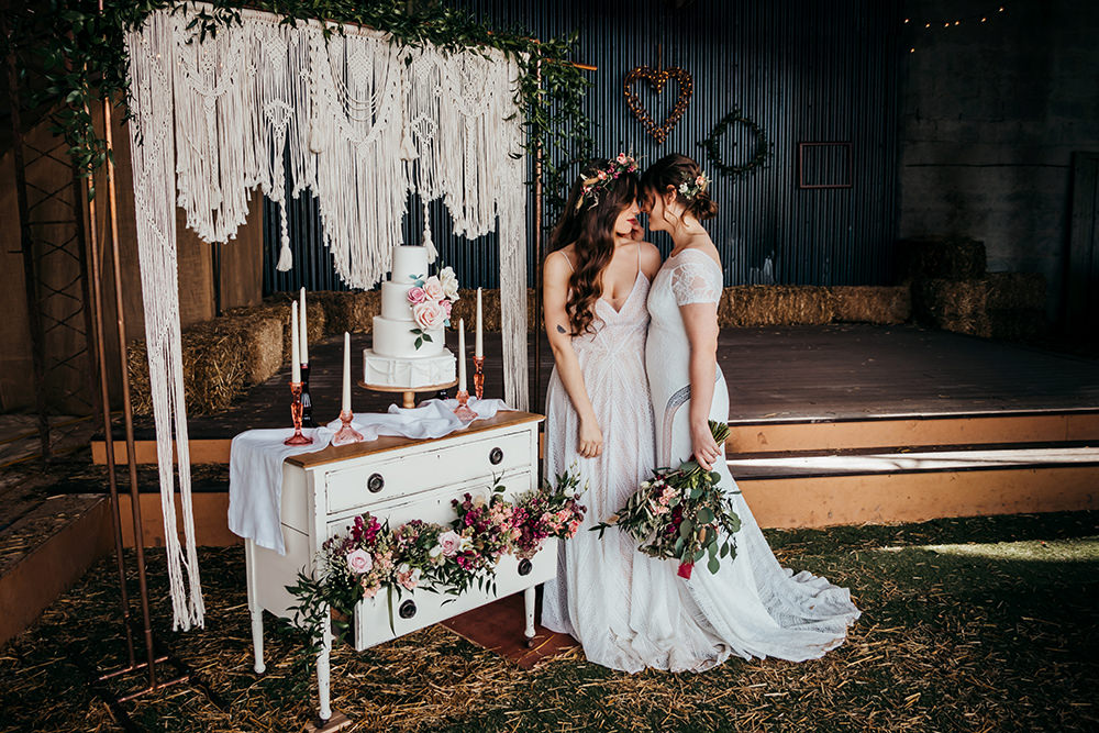Cake Table Macrame Hanging Dresser Aircraft Hangar Wedding Sherri OMalley Photography