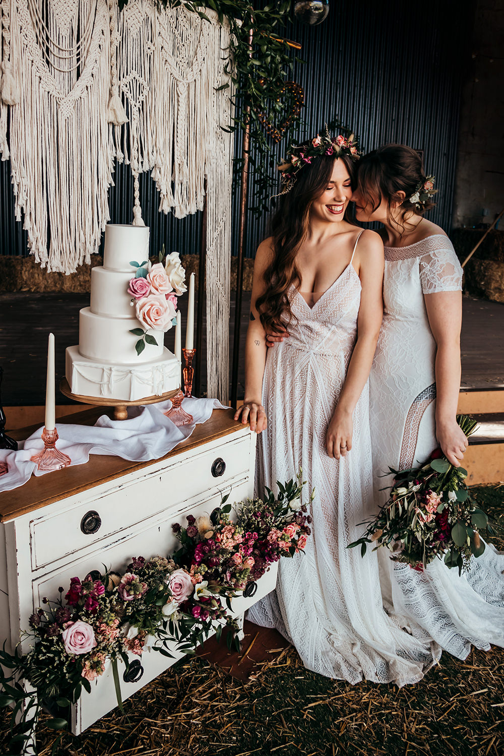 Cake Table Macrame Hanging Dresser Aircraft Hangar Wedding Sherri OMalley Photography