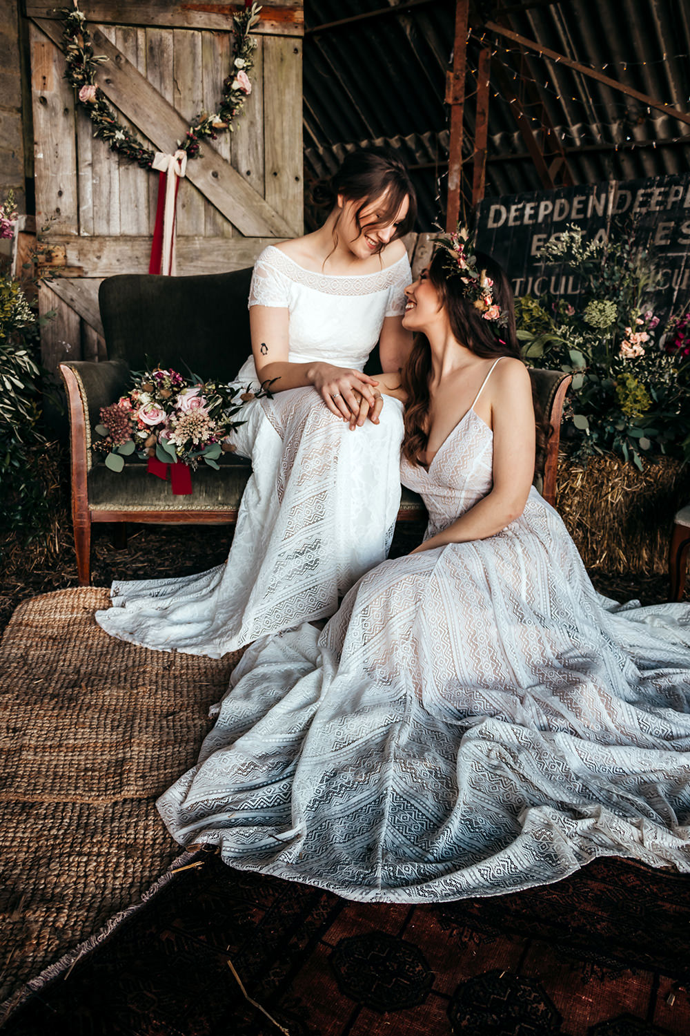 Seating Area Sofa Flowers Aircraft Hangar Wedding Sherri OMalley Photography