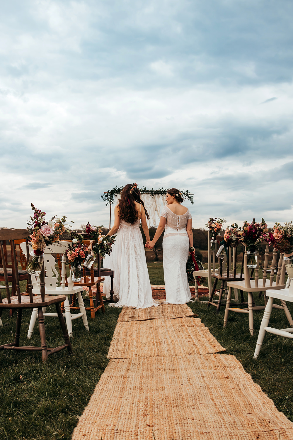 Ceremony Aisle Mismatched Chairs Aircraft Hangar Wedding Sherri OMalley Photography