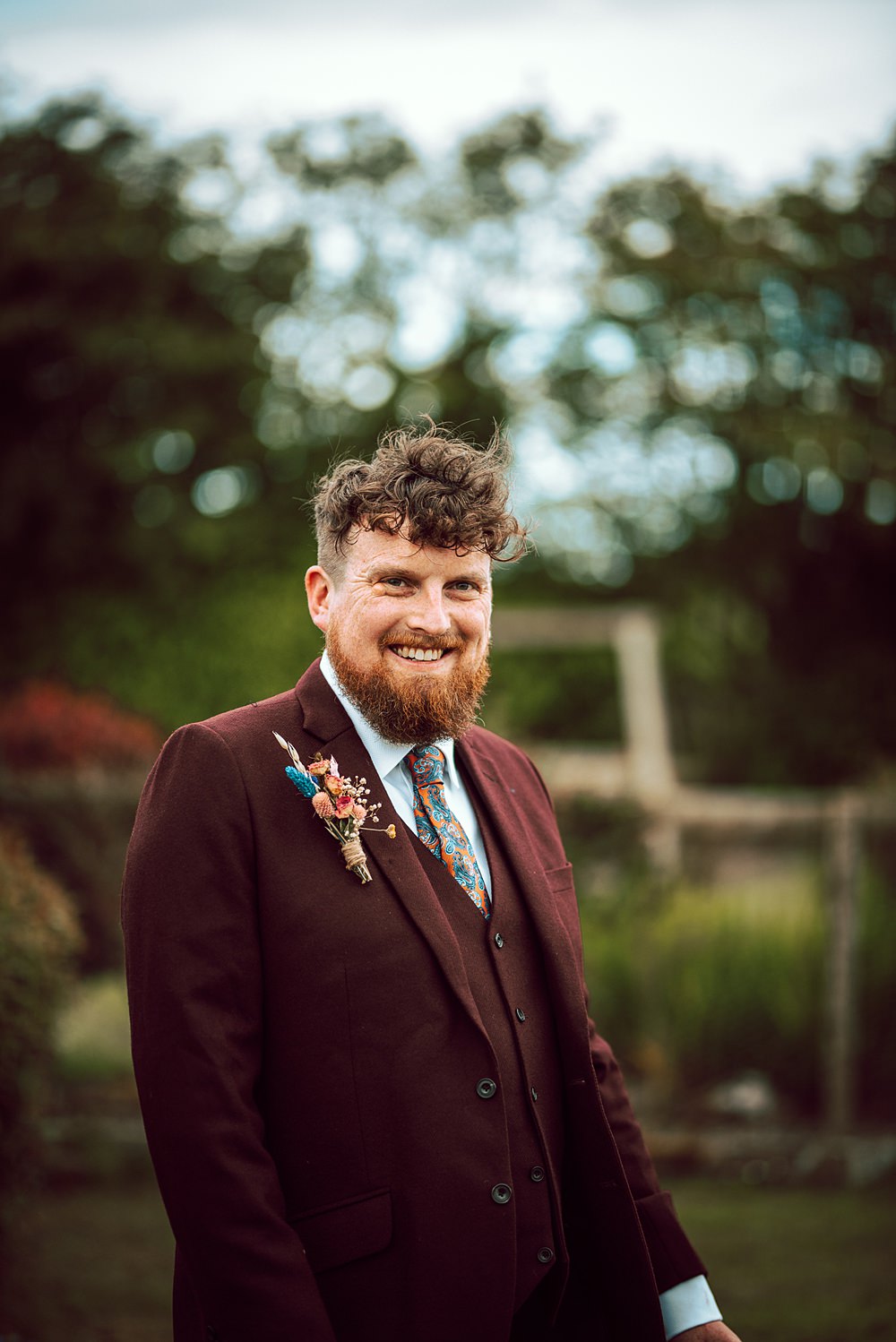 Groom Burgundy Red Suit Pattern Tie Alternative Scottish Wedding Northern Aye Photography
