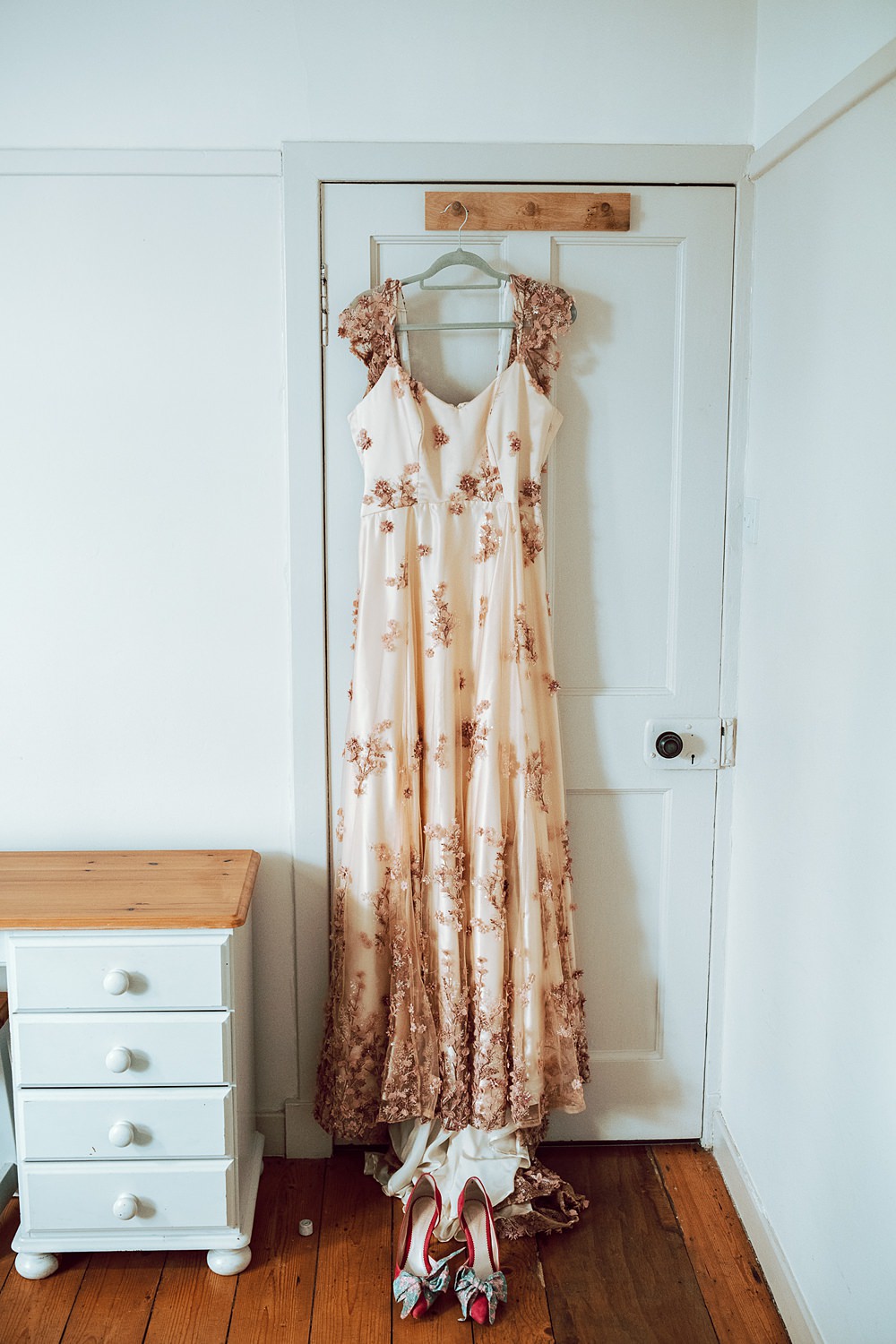 Alternative Scottish Wedding Northern Aye Photography Blush Pink Embroidered Dress Gown Bride Bridal