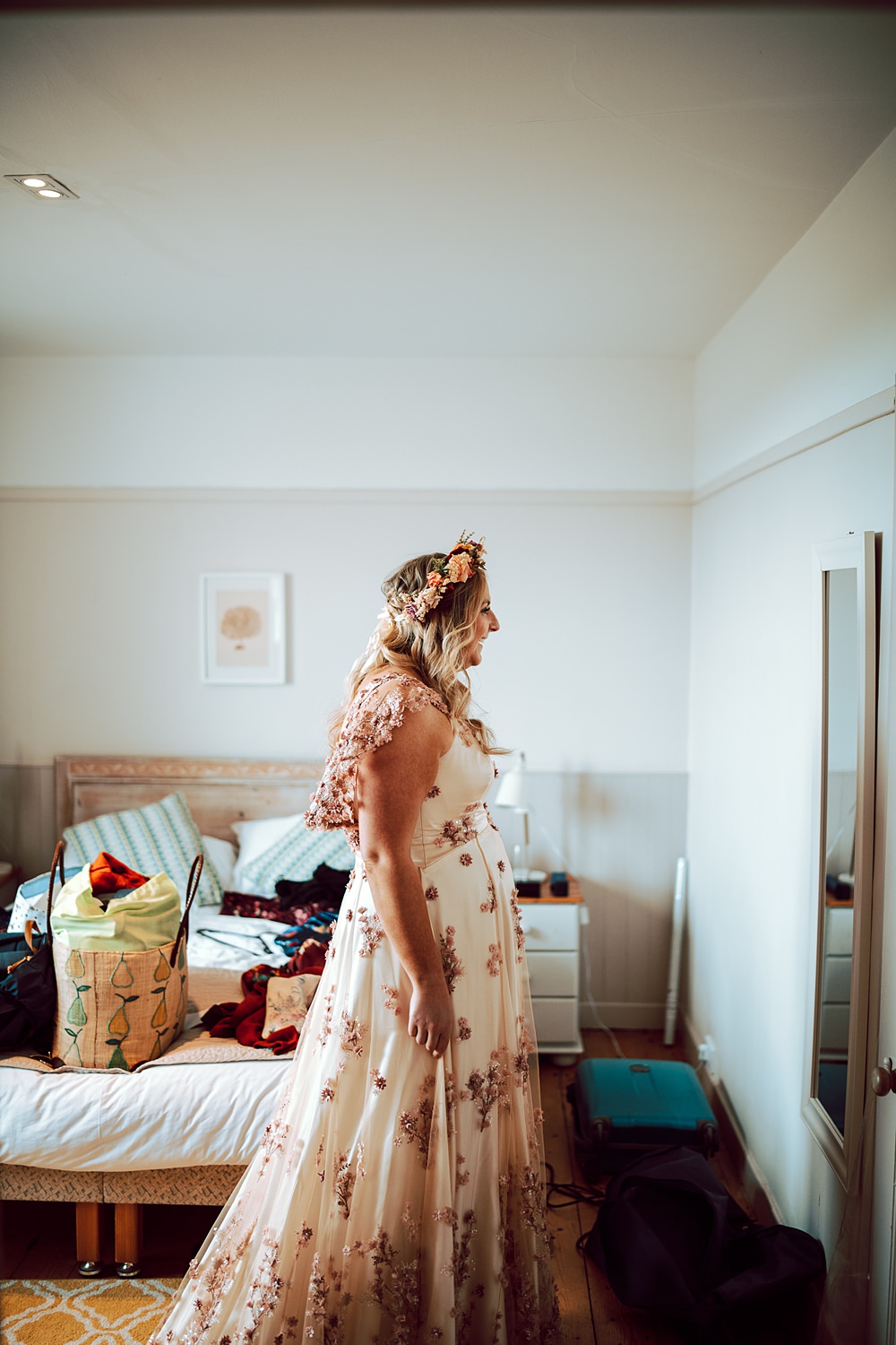 Blush Pink Embroidered Dress Gown Bride Bridal Alternative Scottish Wedding Northern Aye Photography