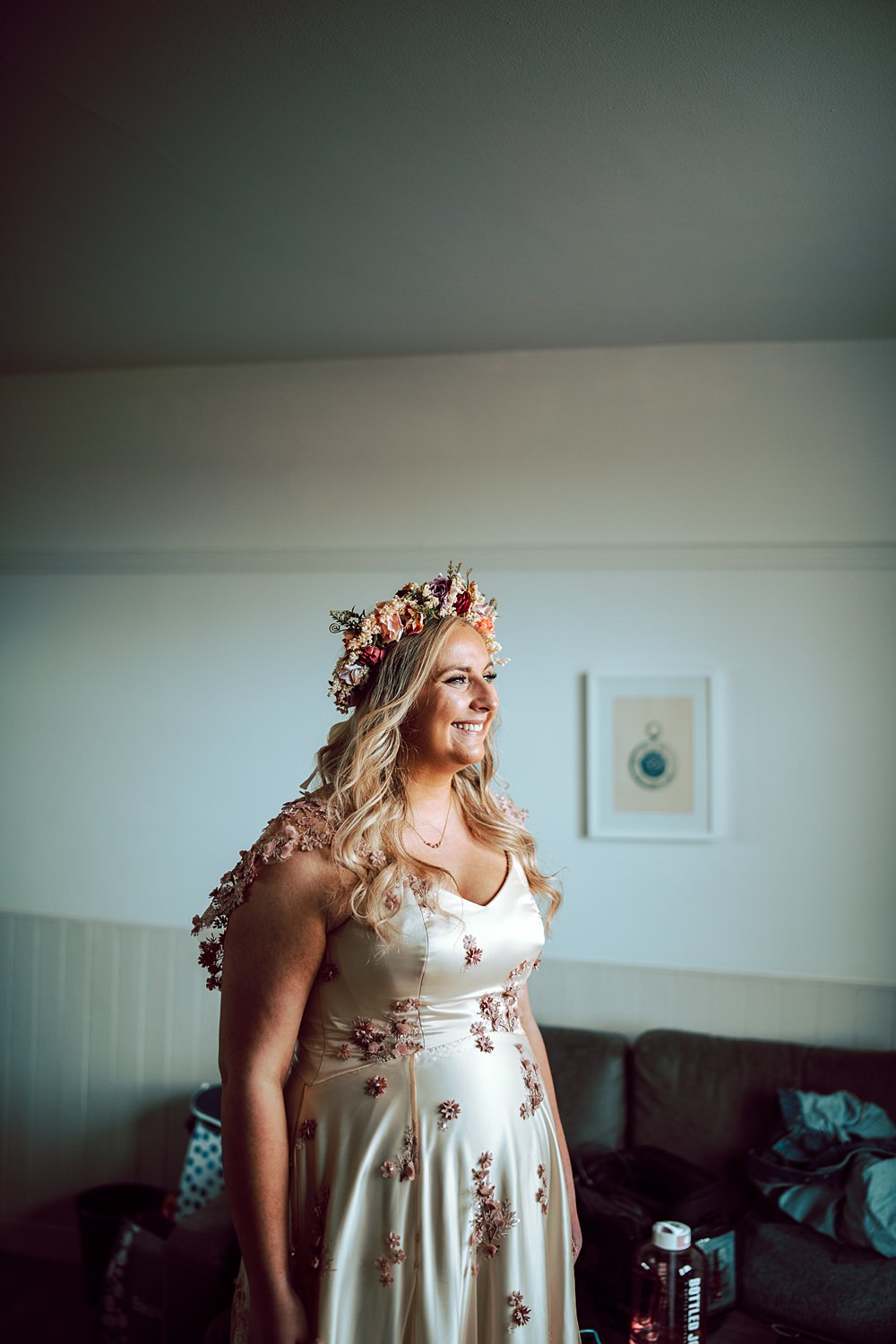 Blush Pink Embroidered Dress Gown Bride Bridal Alternative Scottish Wedding Northern Aye Photography