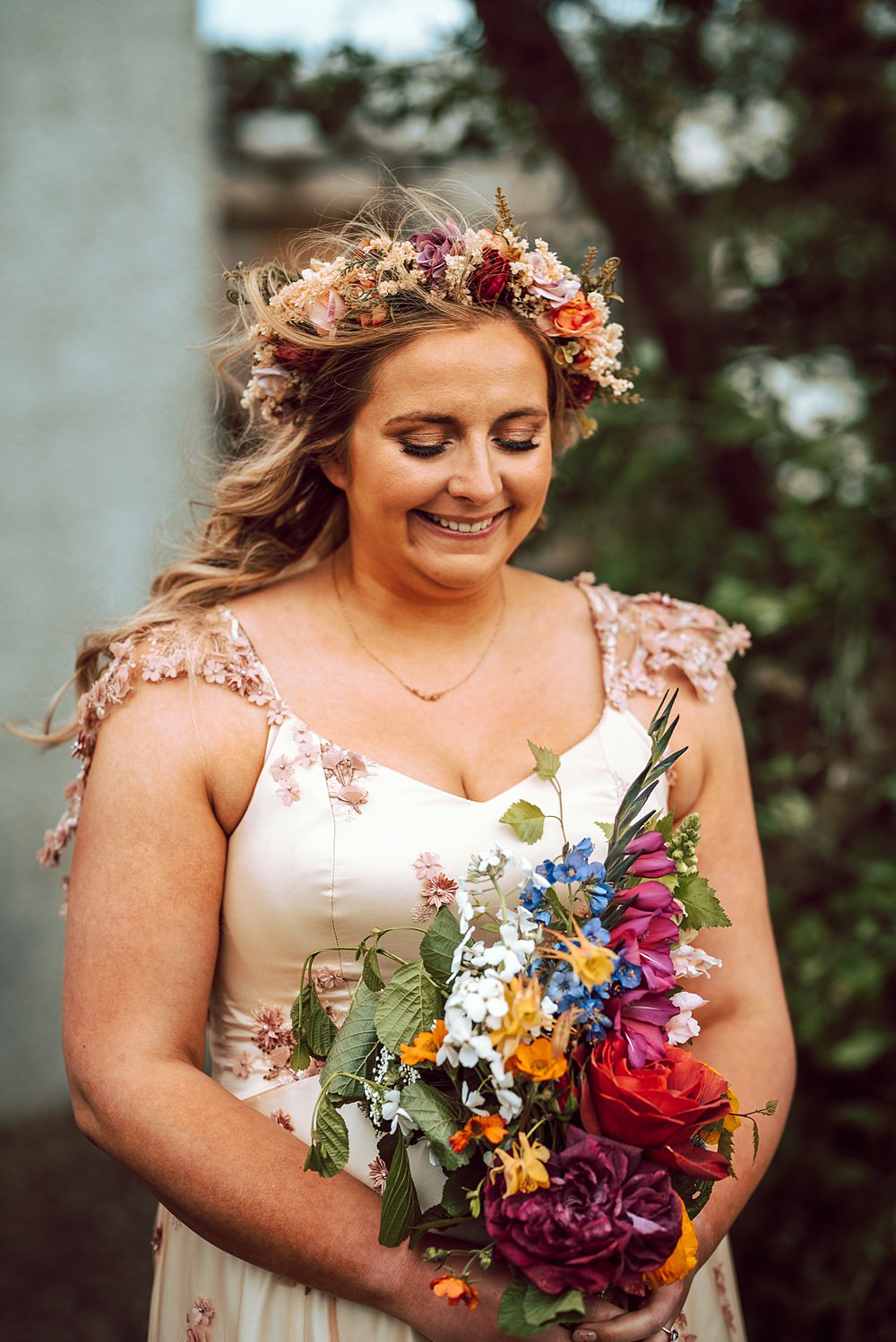 Bouquet Flowers Bride Bridal Wild Natural Flower Crown Colourful Alternative Scottish Wedding Northern Aye Photography