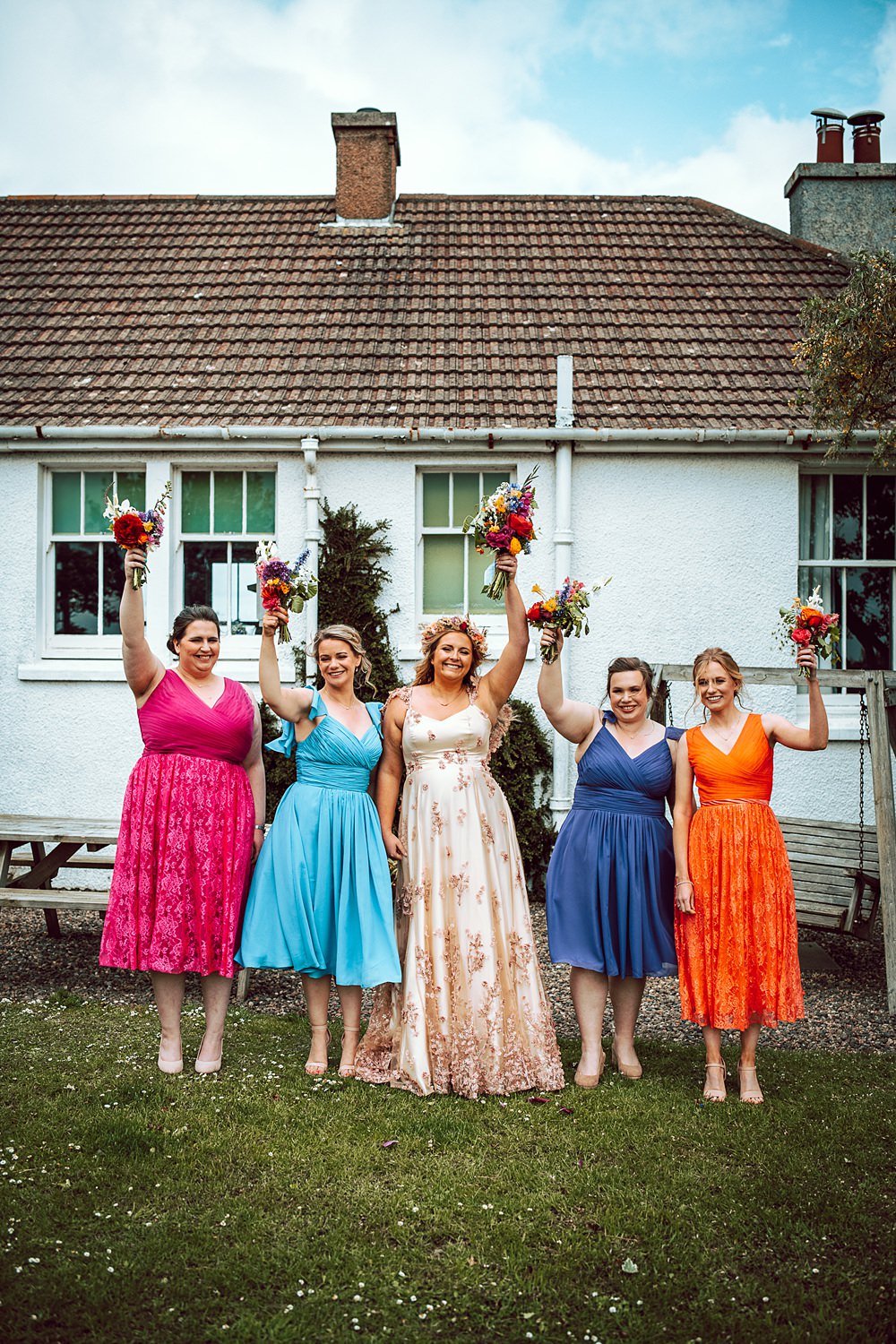 Multicoloured Colourful Bridesmaid Dresses Alternative Scottish Wedding Northern Aye Photography