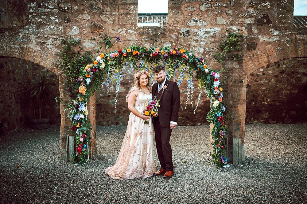 Alternative Scottish Wedding Northern Aye Photography Colourful Ceremony Flower Arch Greenery