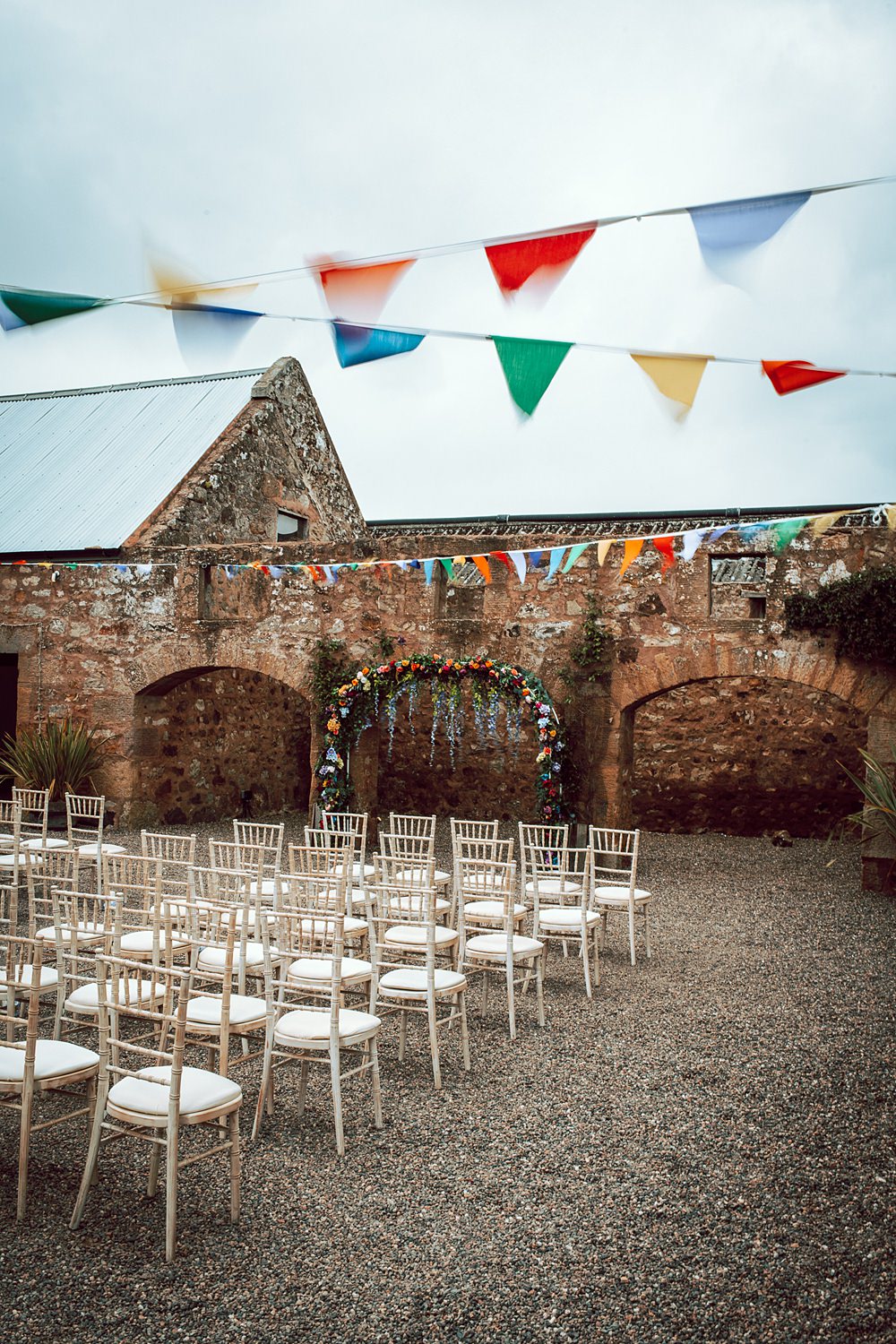 Ceremony Rainbow Colourful Bunting Alternative Scottish Wedding Northern Aye Photography