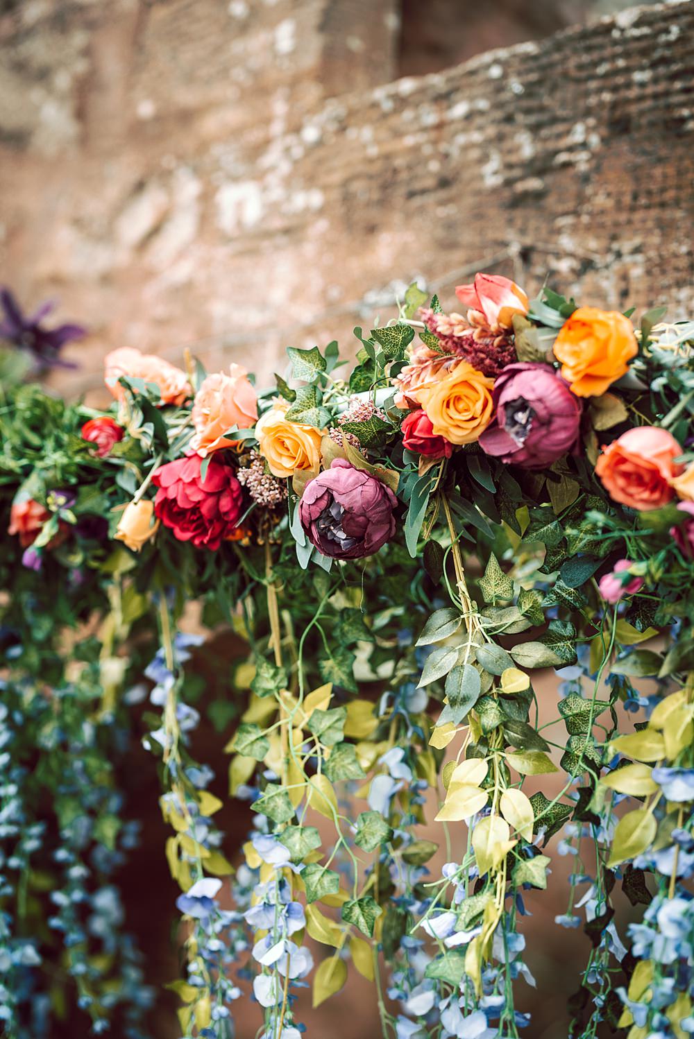 Colourful Ceremony Flower Arch Greenery Rose Peony Alternative Scottish Wedding Northern Aye Photography