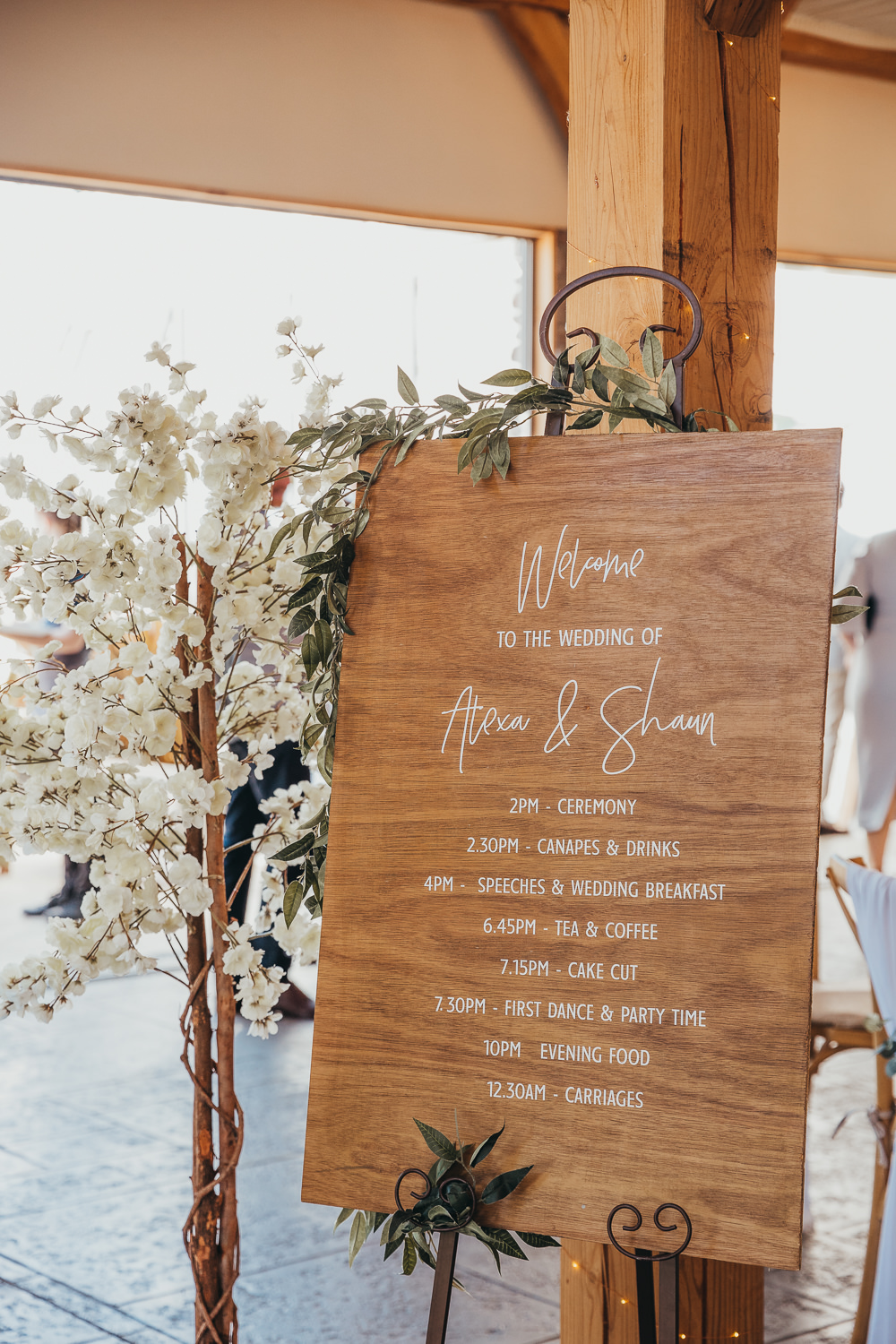 Wooden Calligraphy Order Day Sign Beaconside House Wedding Amy Chapple Photography