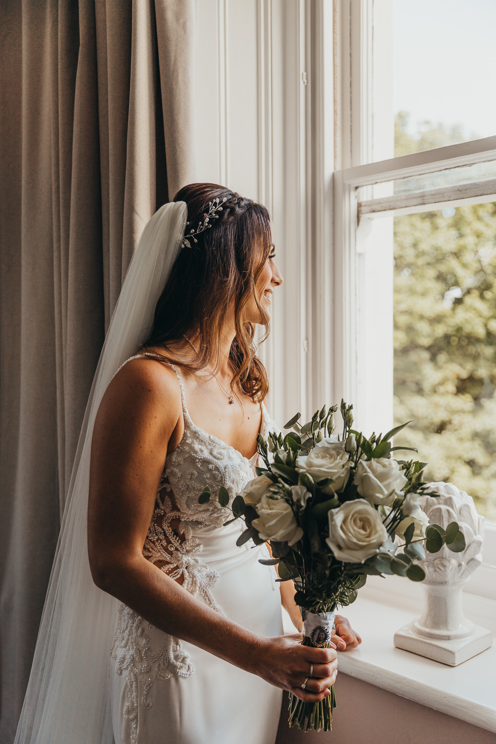 Bride Bridal Bouquet White Rose Beaconside House Wedding Amy Chapple Photography