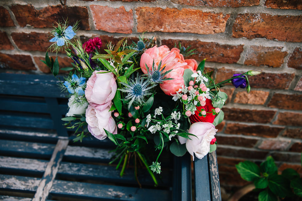 Beauvale Priory Wedding Lisa Marie Halliday Bouquet Flowers Bride Bridal Pink Peony Thistle Rose