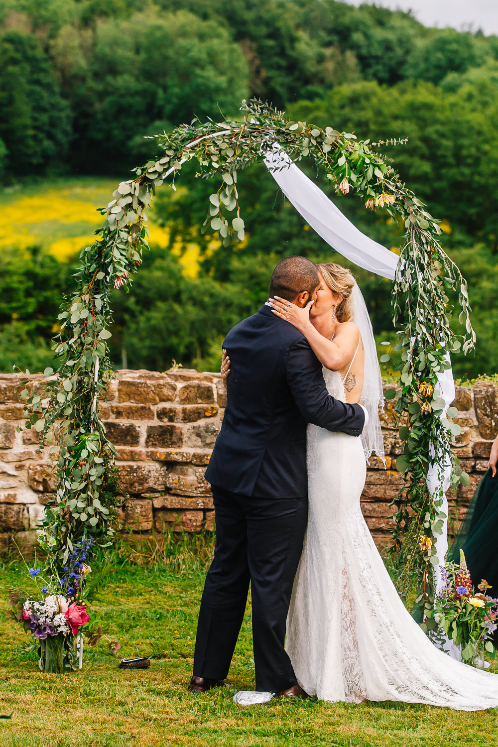Greenery Fabric Ceremony Arch Beauvale Priory Wedding Lisa Marie Halliday