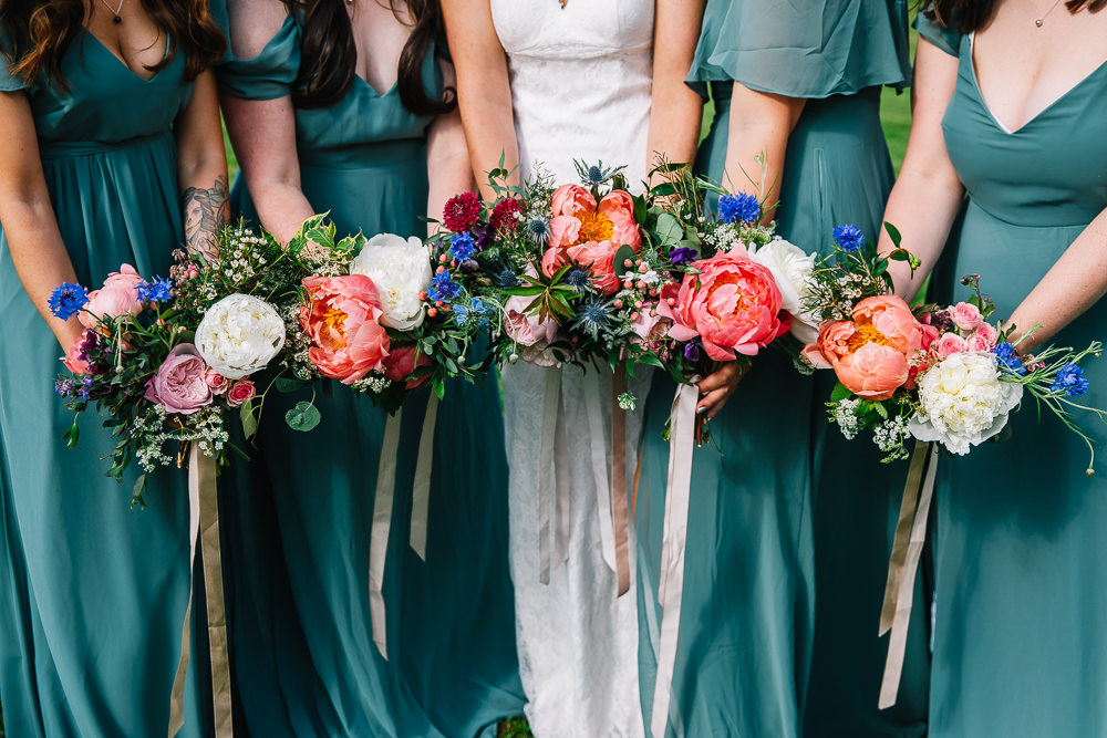 Bouquet Flowers Bride Bridal Pink Peony Thistle Rose Bridesmaid Beauvale Priory Wedding Lisa Marie Halliday