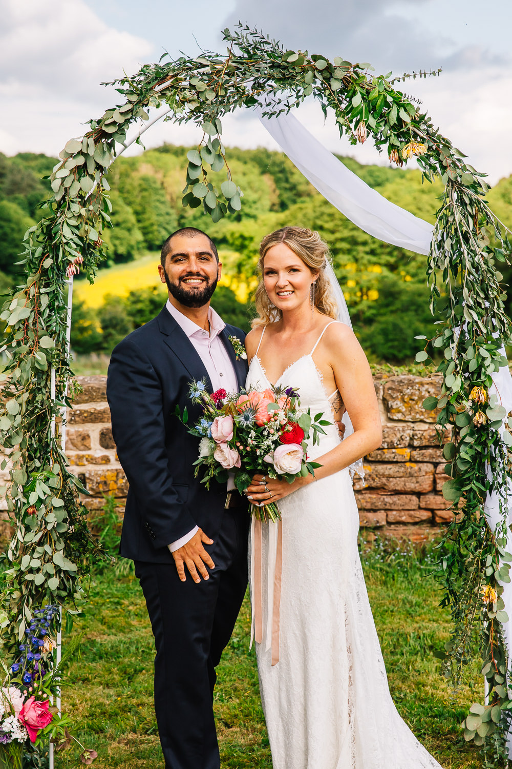 Beauvale Priory Wedding Lisa Marie Halliday Greenery Fabric Ceremony Arch
