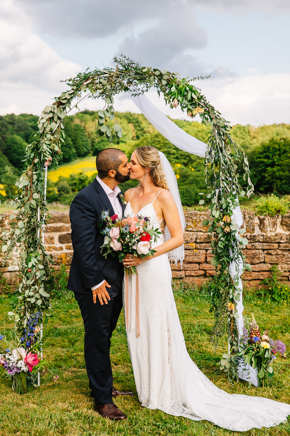 Beauvale Priory Wedding Lisa Marie Halliday Greenery Fabric Ceremony Arch