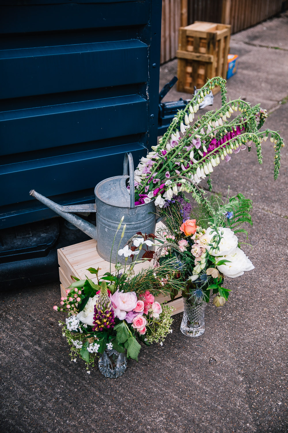 Watering Can Flowers Wooden Box Beauvale Priory Wedding Lisa Marie Halliday