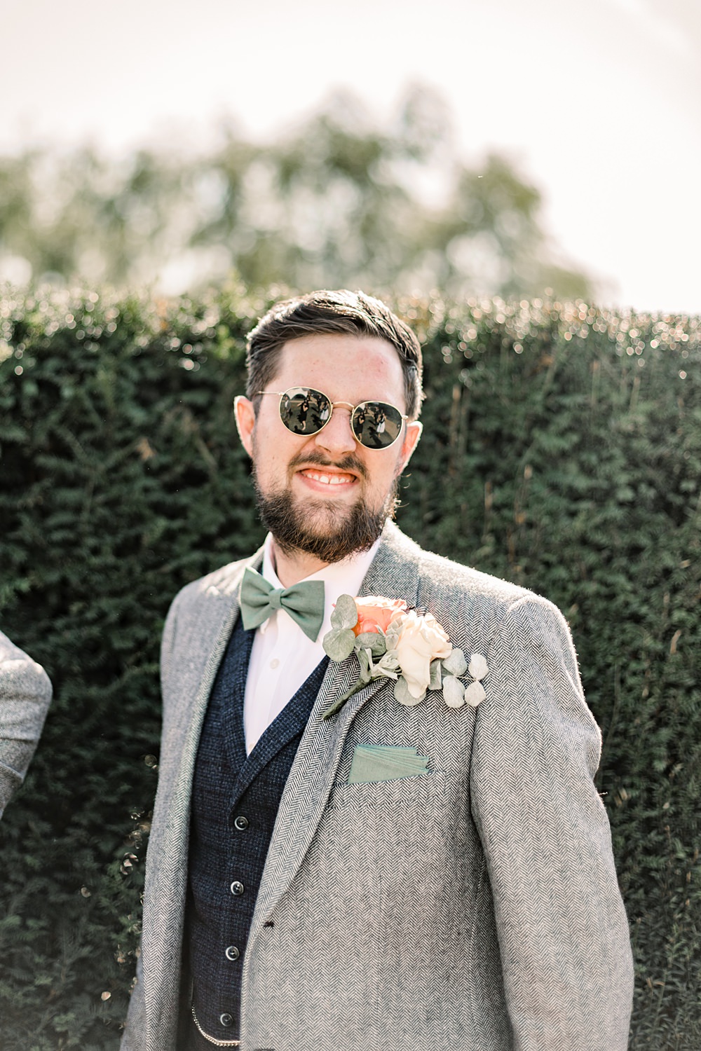 Groom Grey Suit Waistcoat Bow Tie Boho Rustic Barn Wedding Terri & Lori