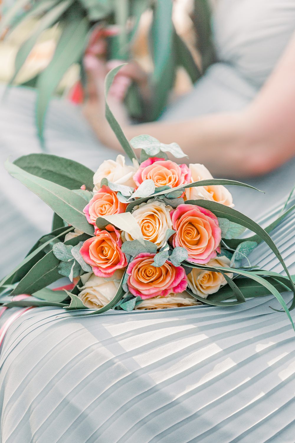 Bouquet Flowers Bridesmaid Orange Rose Ruscus Boho Rustic Barn Wedding Terri & Lori