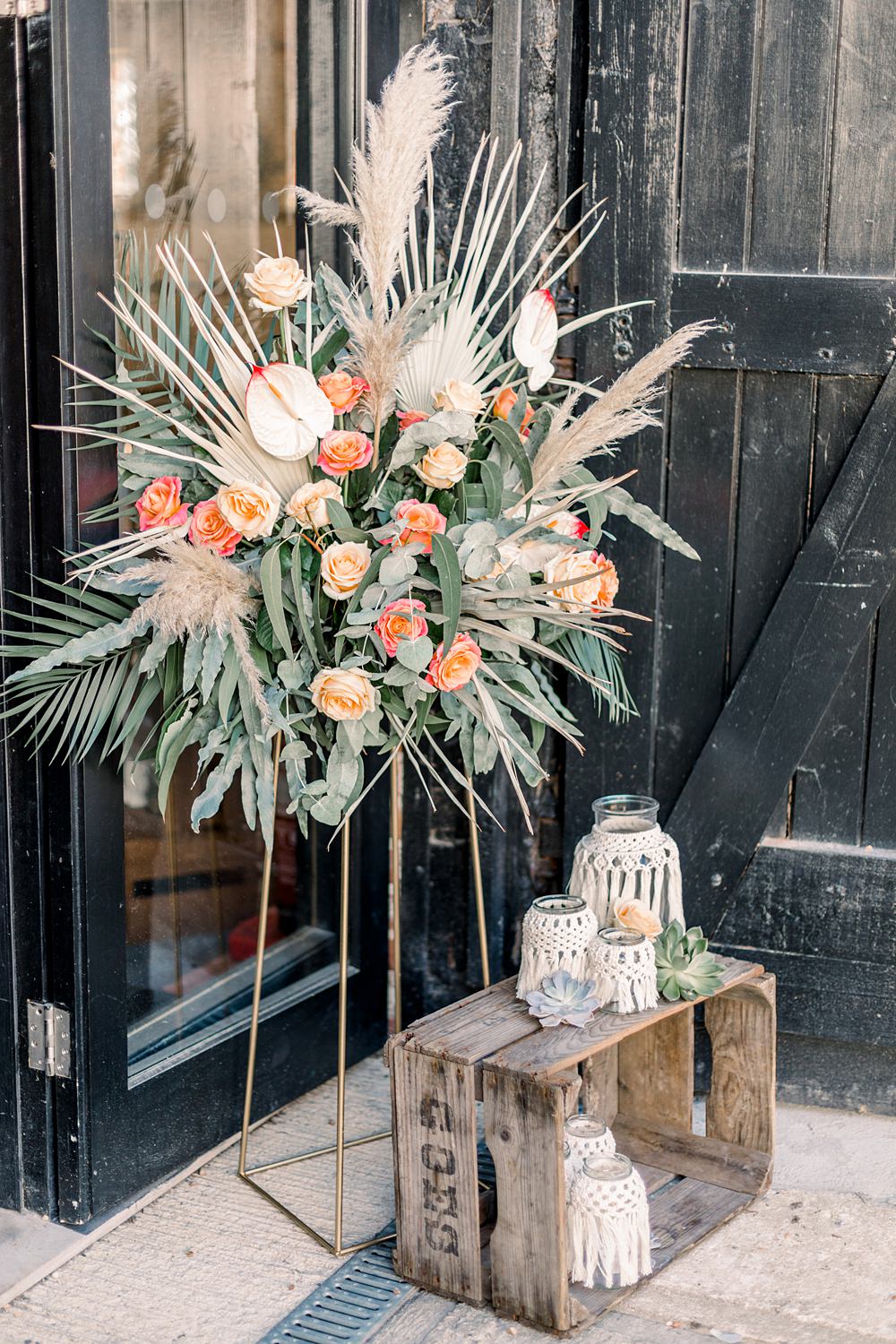 Pink Flowers Palms Wooden Crate Decor Boho Rustic Barn Wedding Terri & Lori