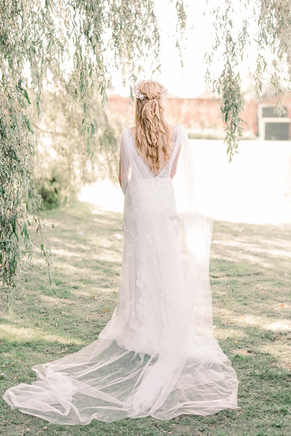 Dress Gown Bride Bridal Leaf Applique Watters Cape Veil Boho Rustic Barn Wedding Terri & Lori