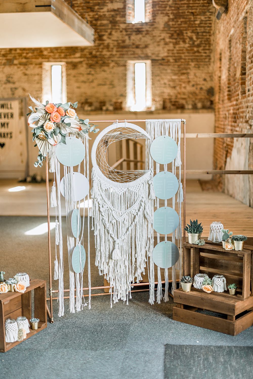 Macrame Dreamcatcher Table Plan Boho Rustic Barn Wedding Terri & Lori